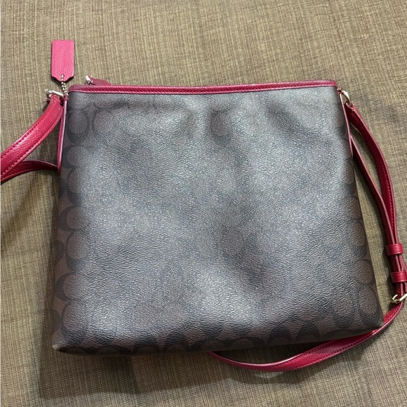 COACH Brown Signature Crossbody with Pink Trim and Strap - Picture 5 of 8